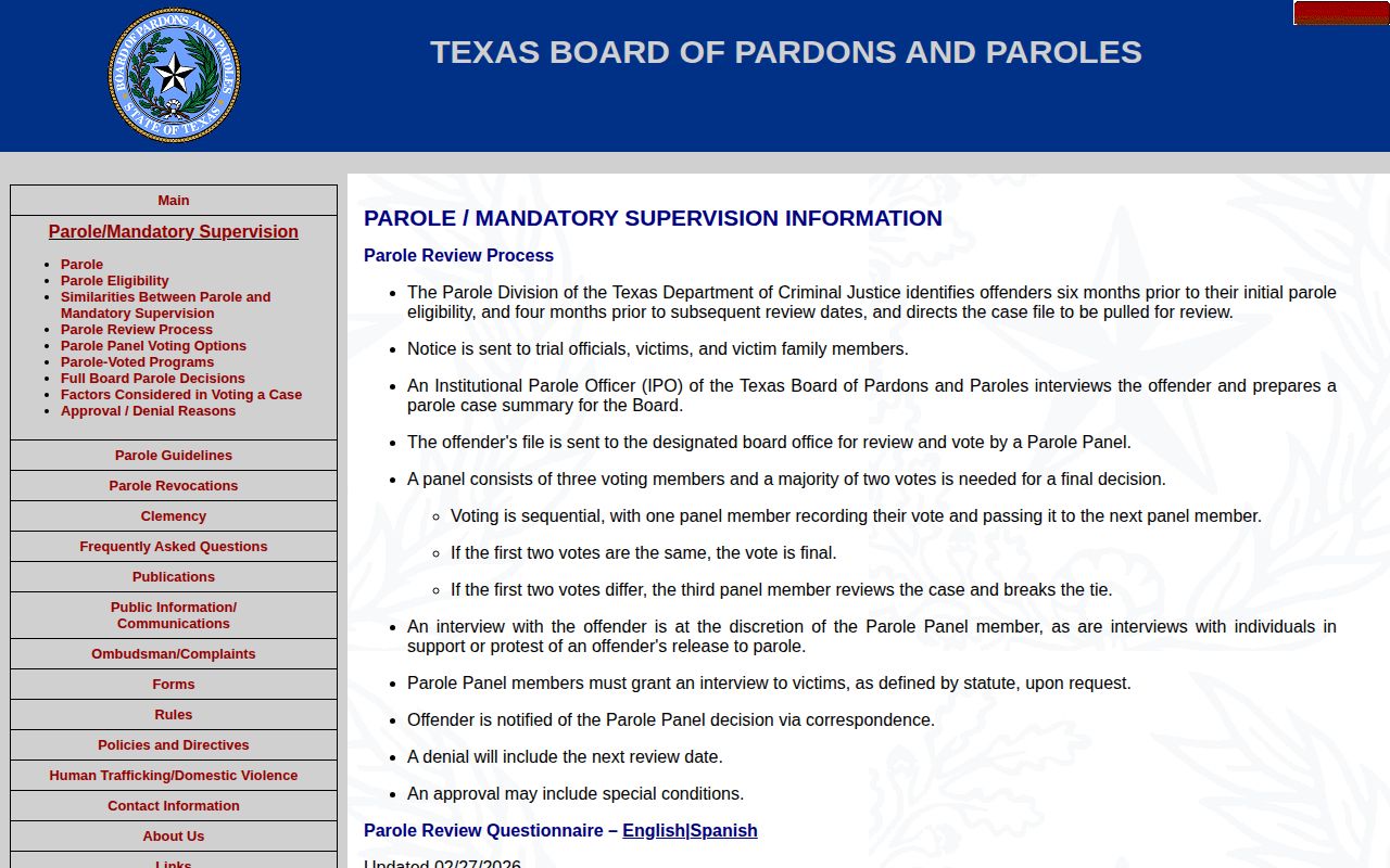 Texas parole review cadence and sequential voting page