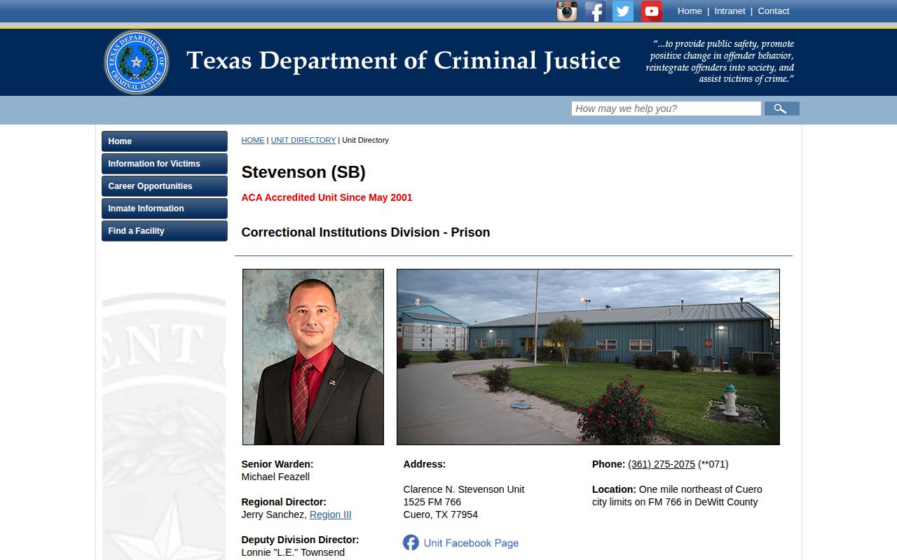 Clarence N. Stevenson Unit TDCJ state-prison release records and programs